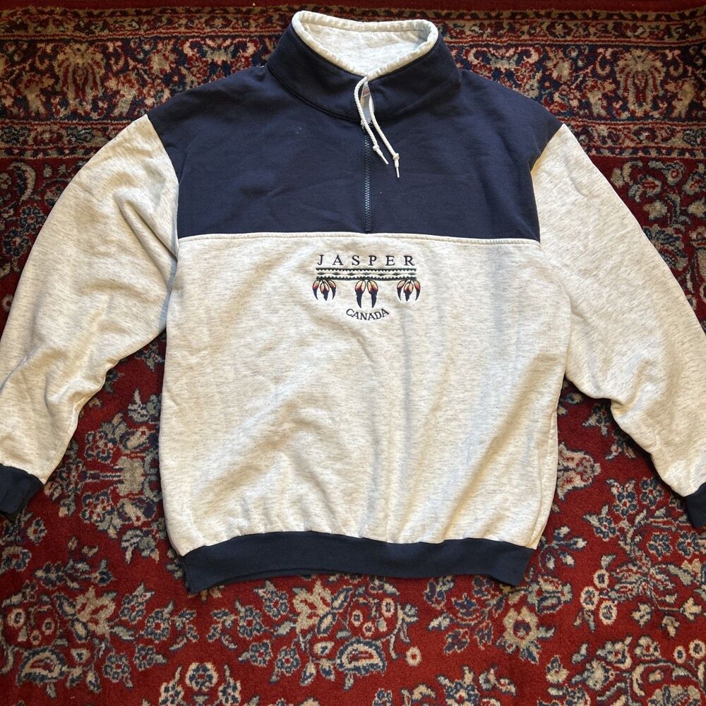 Vtg Jasper Canada Sweatshirt Mens Size M Grey Blue 1/4 Zip Nature 90s Outdoors